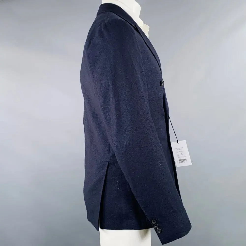 PAUL SMITH Size 40 Navy Wool Linen Peak Lapel Sport Coat